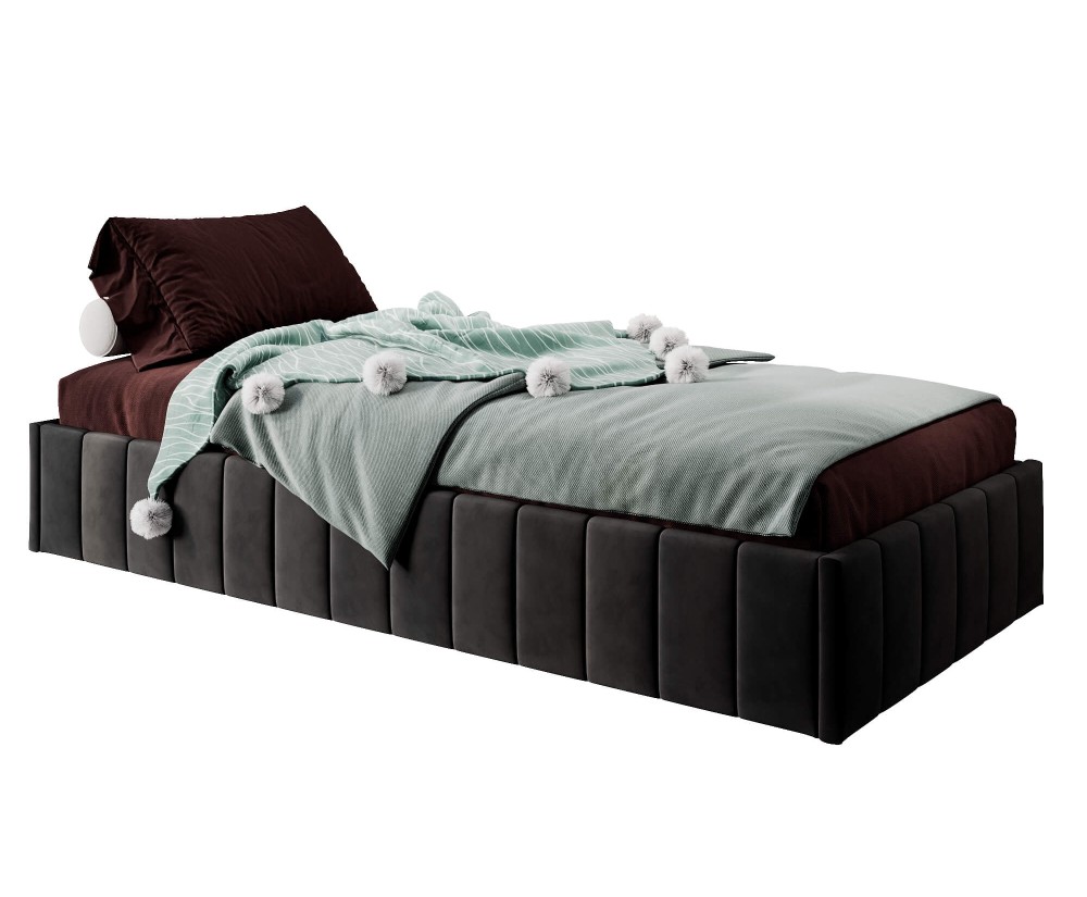 Einzelbett 100x200 cm, Polsterbett ohne Kopfteil, Lattenrost mit Metallrahmen, DRAGO SM 02