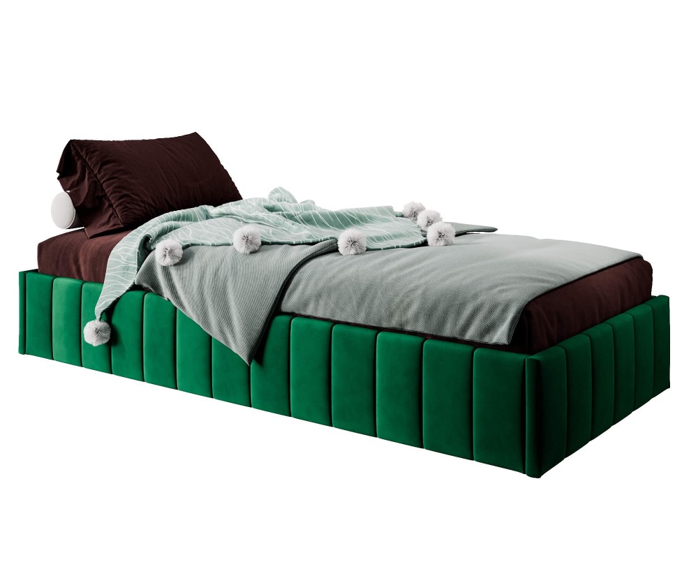 Einzelbett 100x200 cm, Polsterbett ohne Kopfteil, Lattenrost mit Metallrahmen, DRAGO SM 02