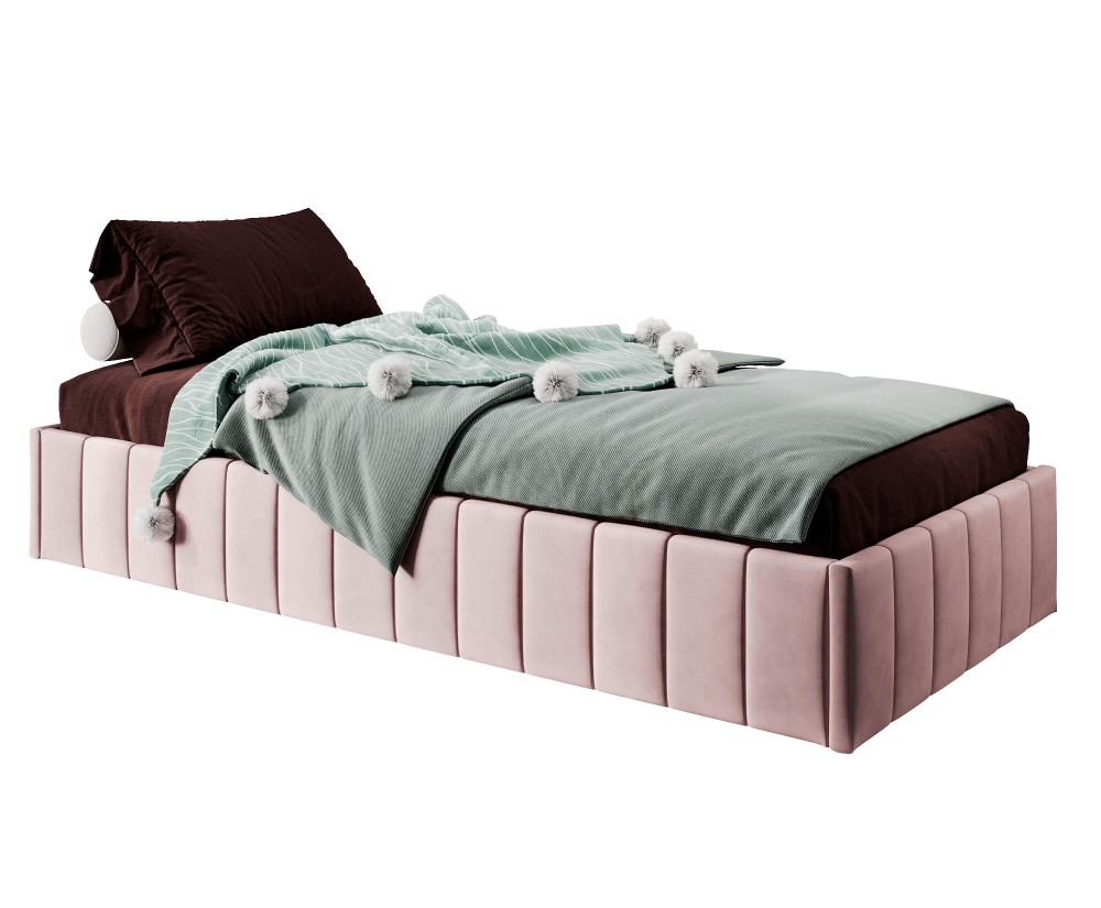 Einzelbett 100x200 cm, Polsterbett ohne Kopfteil, Lattenrost mit Metallrahmen, DRAGO SM 02