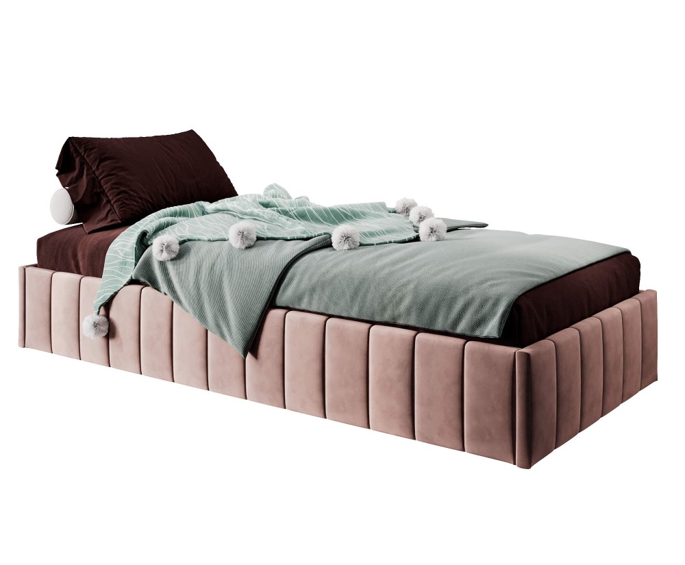 Einzelbett 100x200 cm, Polsterbett ohne Kopfteil, Lattenrost mit Metallrahmen, DRAGO SM 02