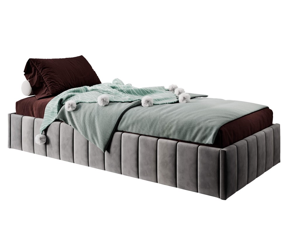 Einzelbett 100x200 cm, Polsterbett ohne Kopfteil, Lattenrost mit Metallrahmen, DRAGO SM 02