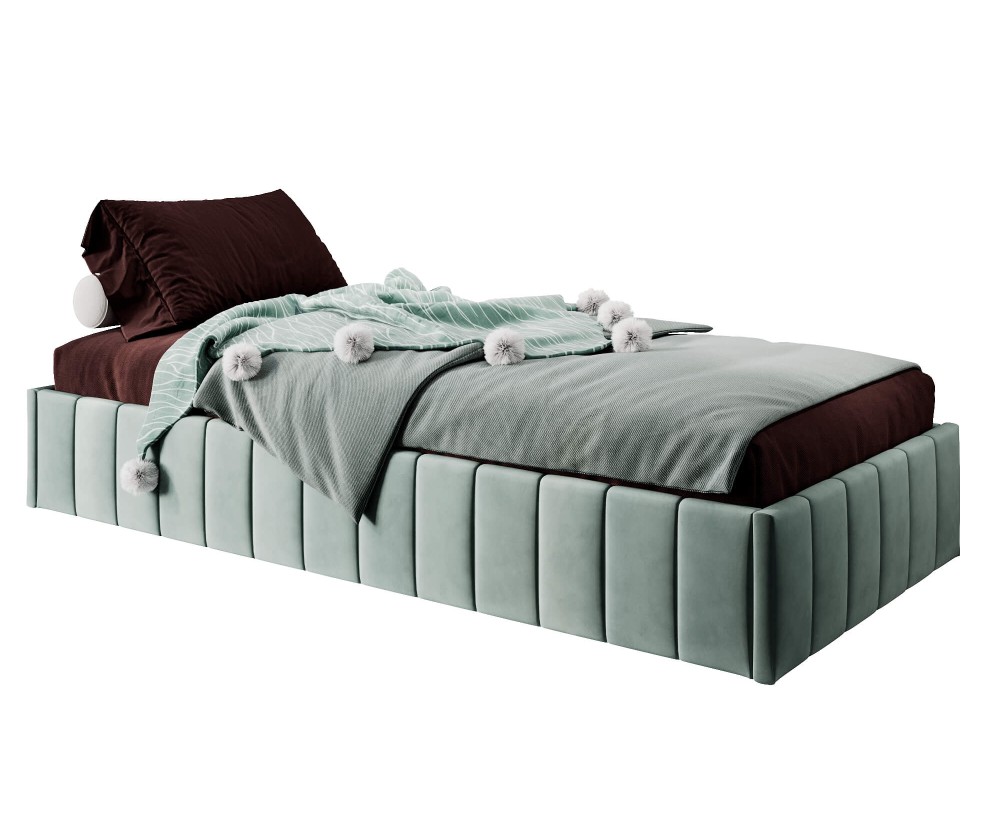 Einzelbett 100x200 cm, Polsterbett ohne Kopfteil, Lattenrost mit Metallrahmen, DRAGO SM 02