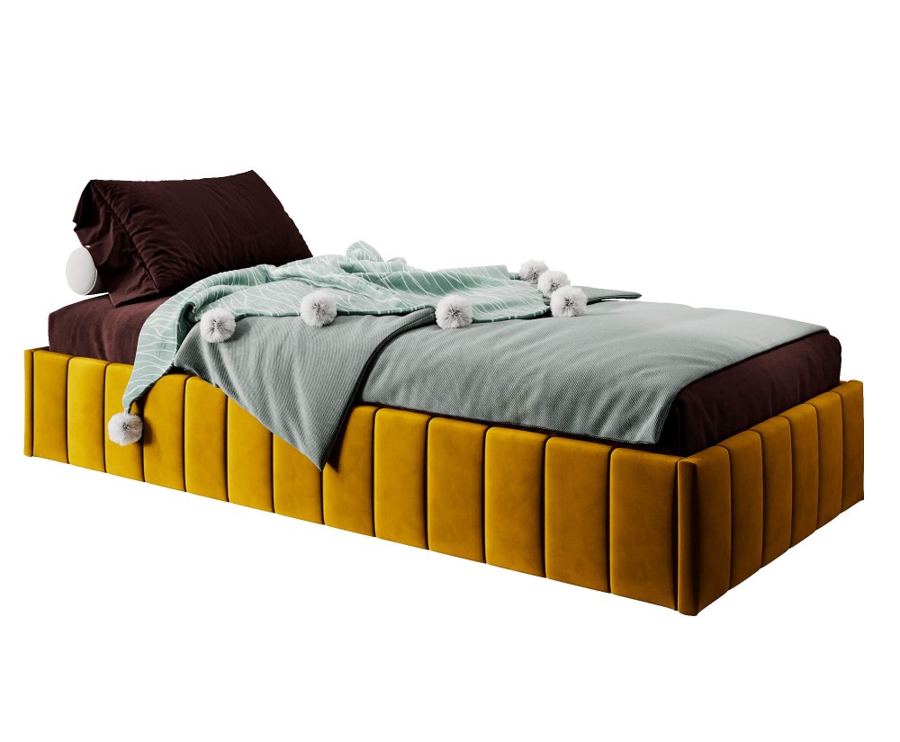 Einzelbett 100x200 cm, Polsterbett ohne Kopfteil, Lattenrost mit Metallrahmen, DRAGO SM 02
