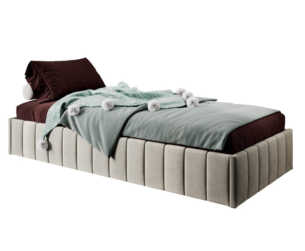 Einzelbett 100x200 cm, Polsterbett ohne Kopfteil, Lattenrost mit Metallrahmen, DRAGO SM 02