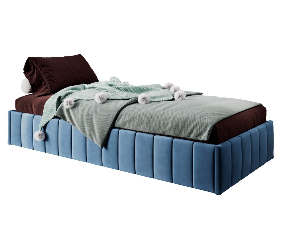 Einzelbett 100x200 cm, Polsterbett ohne Kopfteil, Lattenrost mit Metallrahmen, DRAGO SM 02