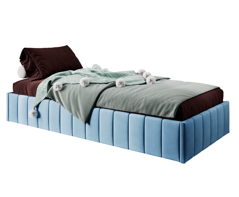 Einzelbett 100x200 cm, Polsterbett ohne Kopfteil, Lattenrost mit Metallrahmen, DRAGO SM 02