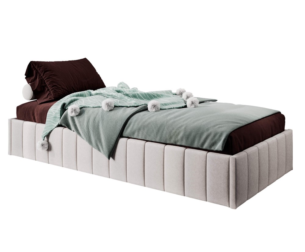 Einzelbett 100x200 cm, Polsterbett ohne Kopfteil, Lattenrost mit Metallrahmen, DRAGO SM 02