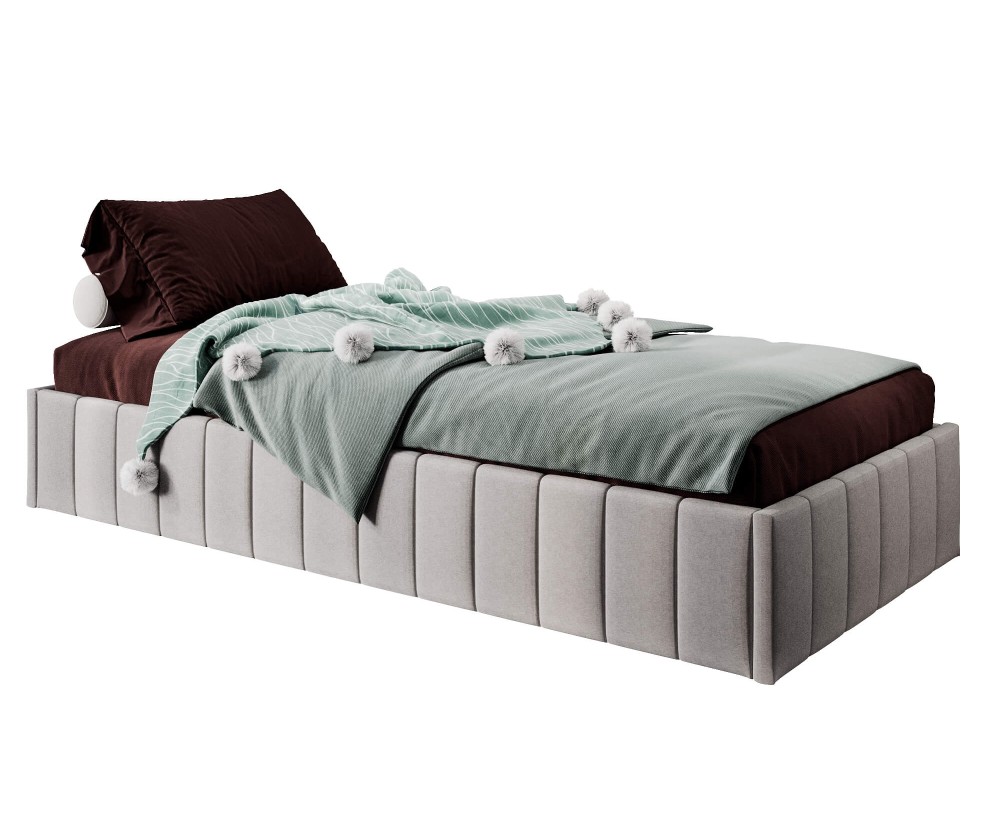 Einzelbett 100x200 cm, Polsterbett ohne Kopfteil, Lattenrost mit Metallrahmen, DRAGO SM 02
