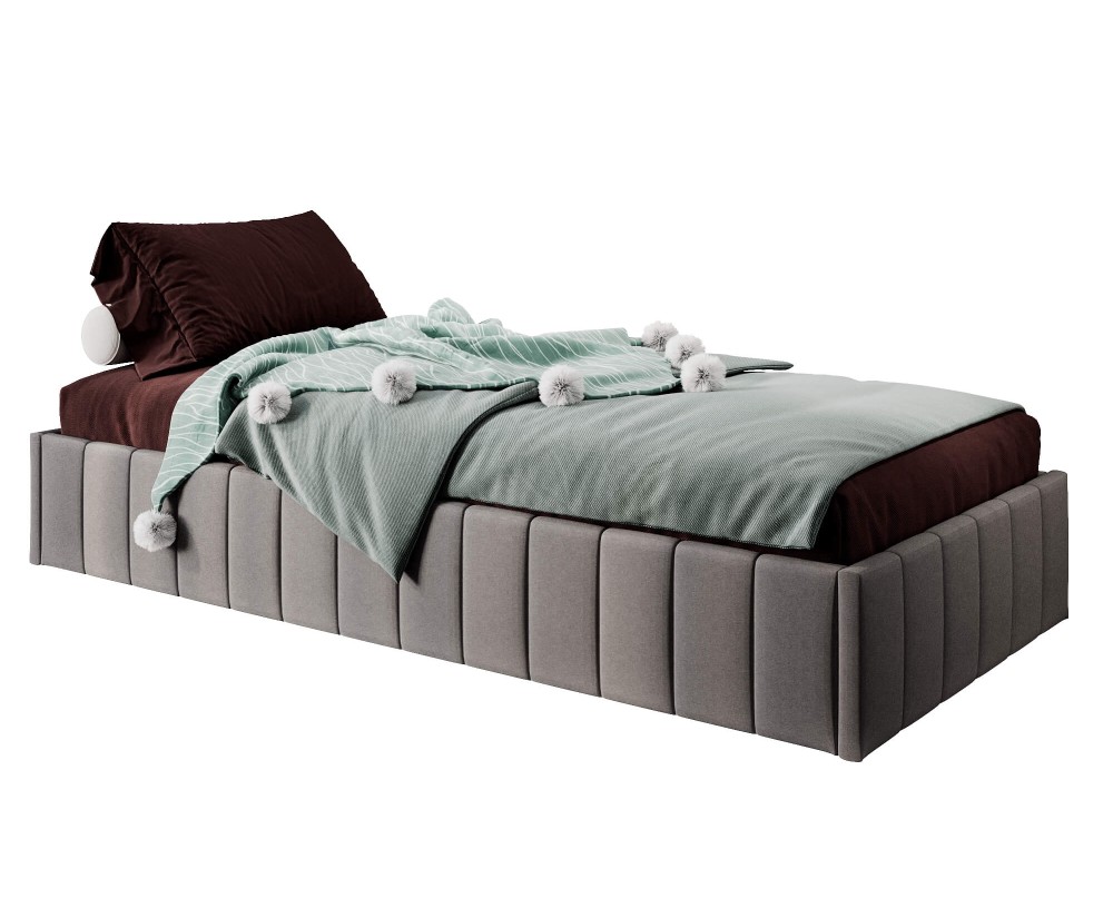 Einzelbett 100x200 cm, Polsterbett ohne Kopfteil, Lattenrost mit Metallrahmen, DRAGO SM 02