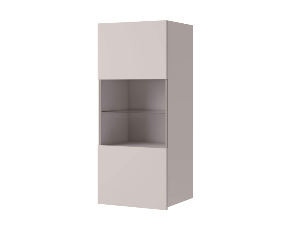 CAMERON Hängevitrine für Wohnzimmer, Wandvitrine mit Glasablage, griffloses Design, Kaschmir