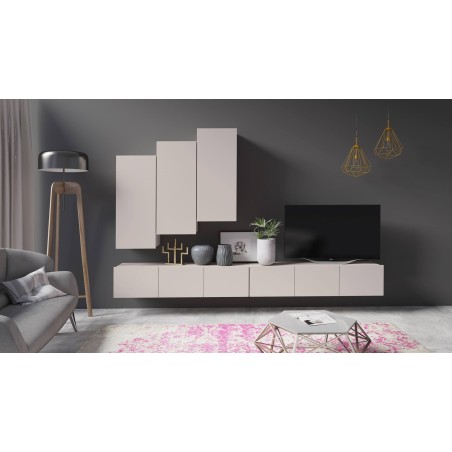 CAMERON Hängeschrank senkrecht montierbar, Wandschrank, griffloses Design, Kaschmir