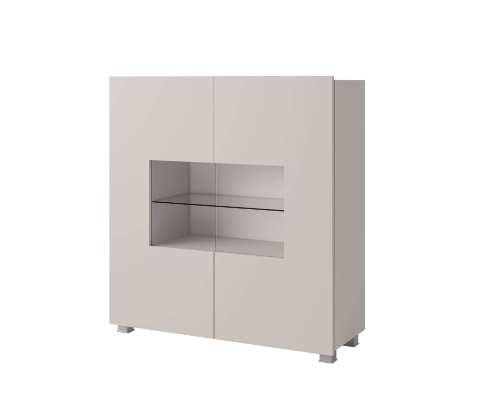 Zweitürige Kommode mit Glastüren, Sideboard, griffloses Design, Kaschmir, CAMERON