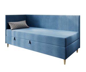 CARMEN 2M Bequemes Einzelbett 90x200 cm, Jugendbett mit Bettkasten, BONELL-Matratze, Holzfüße