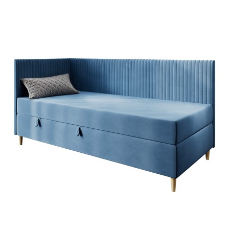 CARMEN 2M Bequemes Einzelbett 90x200 cm, Jugendbett mit Bettkasten, BONELL-Matratze, Holzfüße