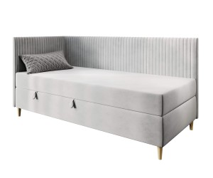 CARMEN 2M Eckbett 100x200 cm, Jugendbett, Polsterbett mit Bettkasten, BONELL-Matratze, Holzfüße