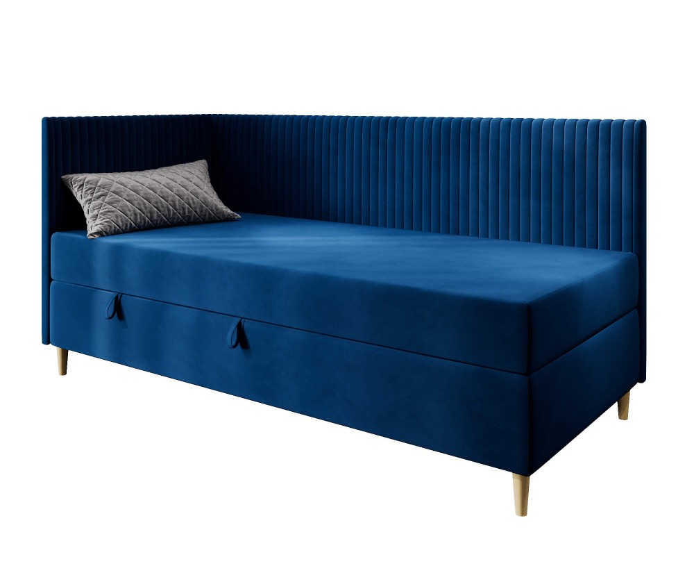 Eckbett 100x200 cm mit Bettkasten, BONELL-Matratze, Holzfüße, Polsterbett CARMEN 2M