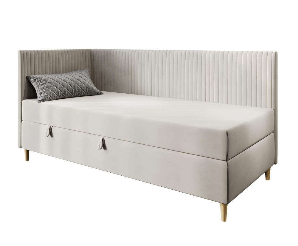 Eckbett 100x200 cm mit Bettkasten, BONELL-Matratze, Holzfüße, Polsterbett CARMEN 2M