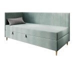 Eckbett 100x200 cm mit Bettkasten, BONELL-Matratze, Holzfüße, Polsterbett CARMEN 2M