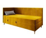 Eckbett 100x200 cm mit Bettkasten, BONELL-Matratze, Holzfüße, Polsterbett CARMEN 2M