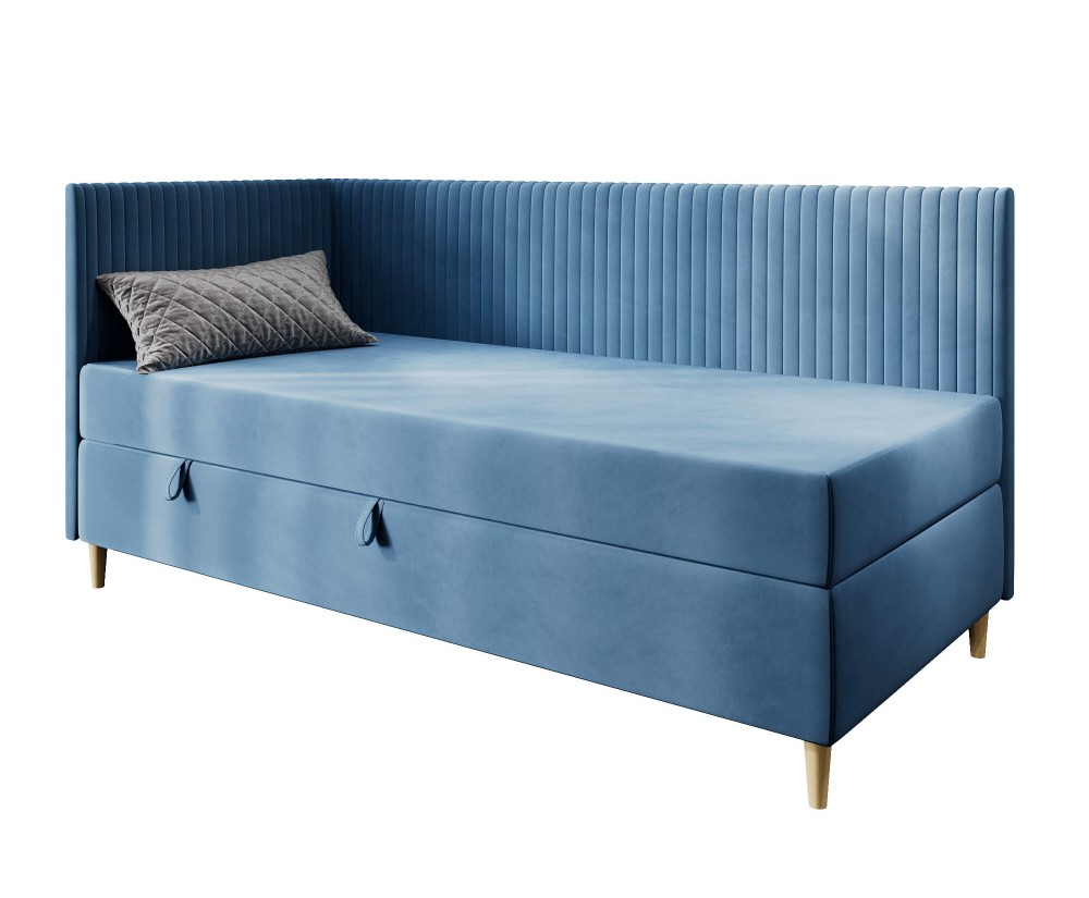 Eckbett 100x200 cm mit Bettkasten, BONELL-Matratze, Holzfüße, Polsterbett CARMEN 2M