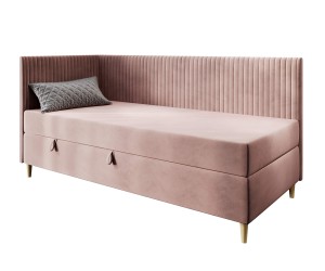 CARMEN 2M Eckbett 100x200 cm, Jugendbett, Polsterbett mit Bettkasten, BONELL-Matratze, Holzfüße