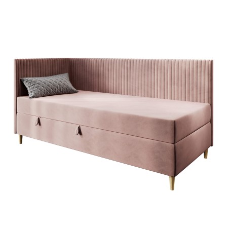 CARMEN 2M Eckbett 100x200 cm, Jugendbett, Polsterbett mit Bettkasten, BONELL-Matratze, Holzfüße