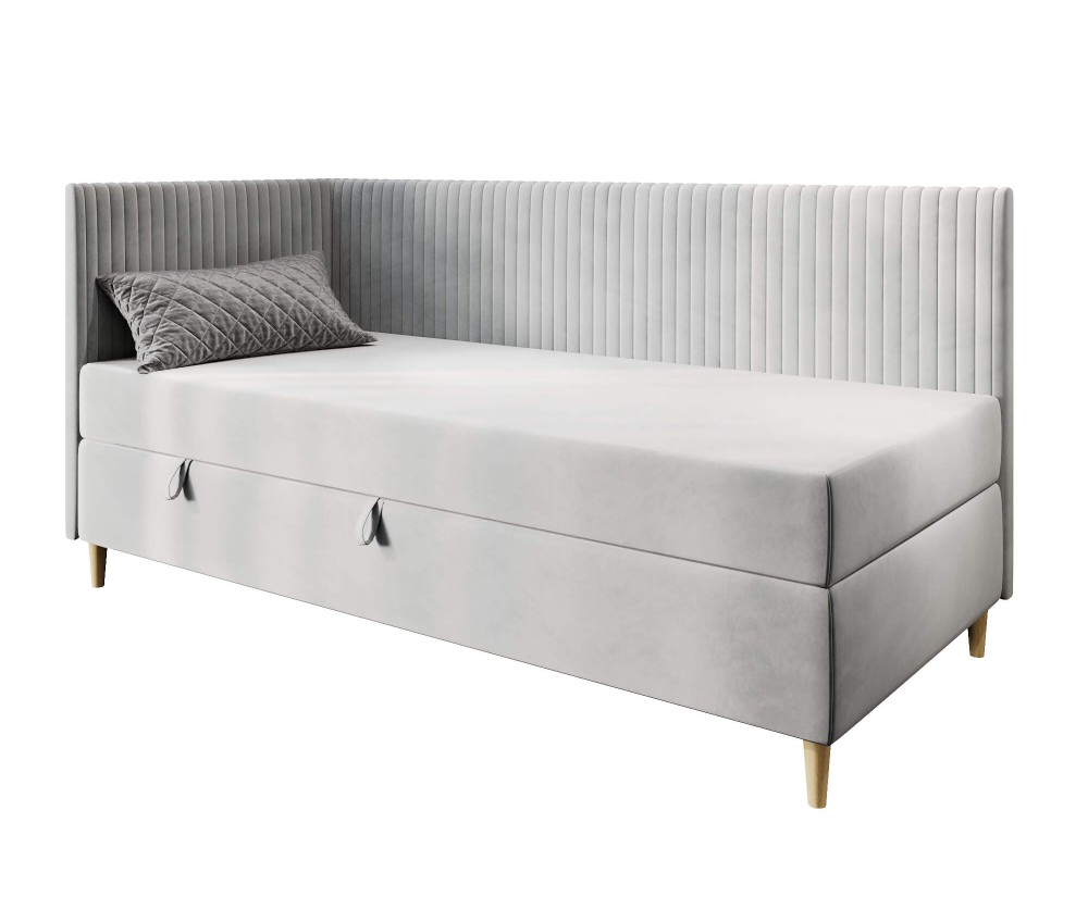 Elegantes Einzelbett 120x200 cm mit Stauraum, BONELL-Matratze, Holzfüße, Eckbett CARMEN 2M