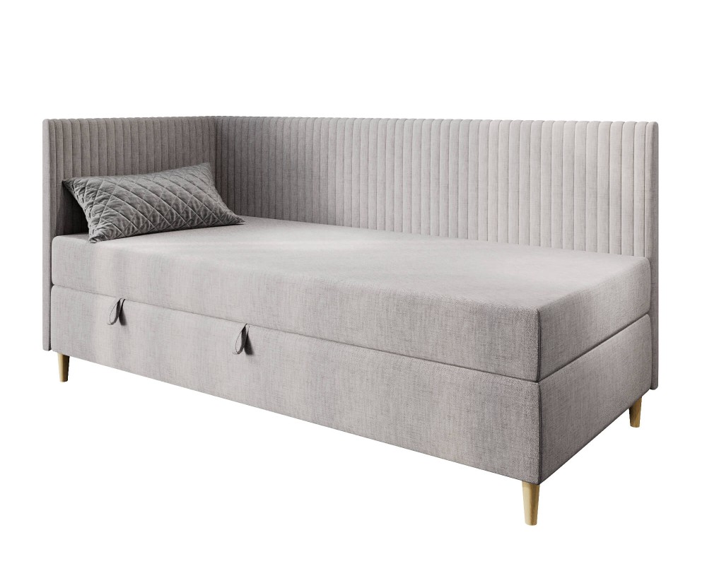 Elegantes Einzelbett 120x200 cm mit Stauraum, BONELL-Matratze, Holzfüße, Eckbett CARMEN 2M
