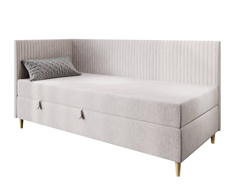 Elegantes Einzelbett 120x200 cm mit Stauraum, BONELL-Matratze, Holzfüße, Eckbett CARMEN 2M