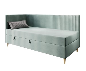 CARMEN 2M Elegantes Einzelbett 120x200 cm, Jugendbett, Polsterbett mit Bettkasten, BONELL-Matratze, Holzfüße