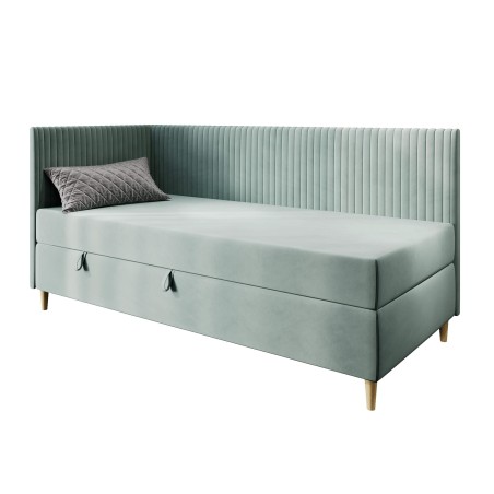 CARMEN 2M Elegantes Einzelbett 120x200 cm, Jugendbett, Polsterbett mit Bettkasten, BONELL-Matratze, Holzfüße