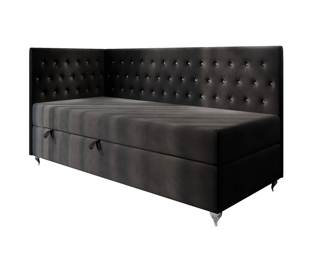 Stilvolles Eckbett 100x200 cm für Mädchen, Einzelbett Glamour mit Ziersteppung - Kristalle, JULIA 2M