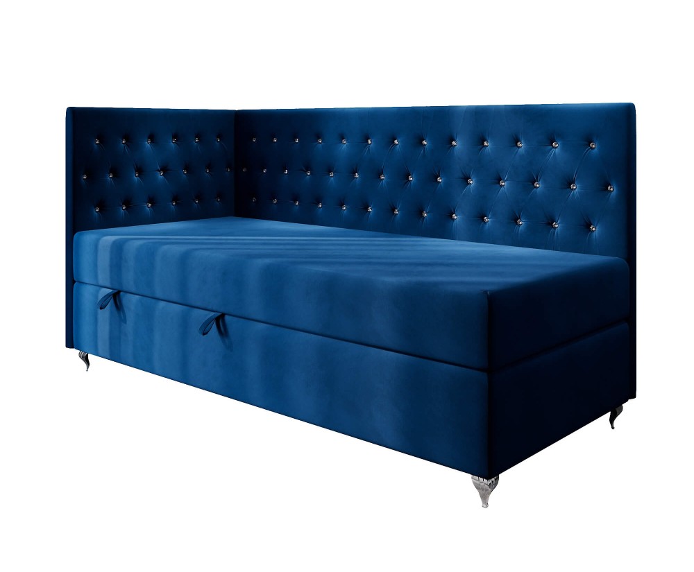 Stilvolles Eckbett 100x200 cm für Mädchen, Einzelbett Glamour mit Ziersteppung - Kristalle, JULIA 2M