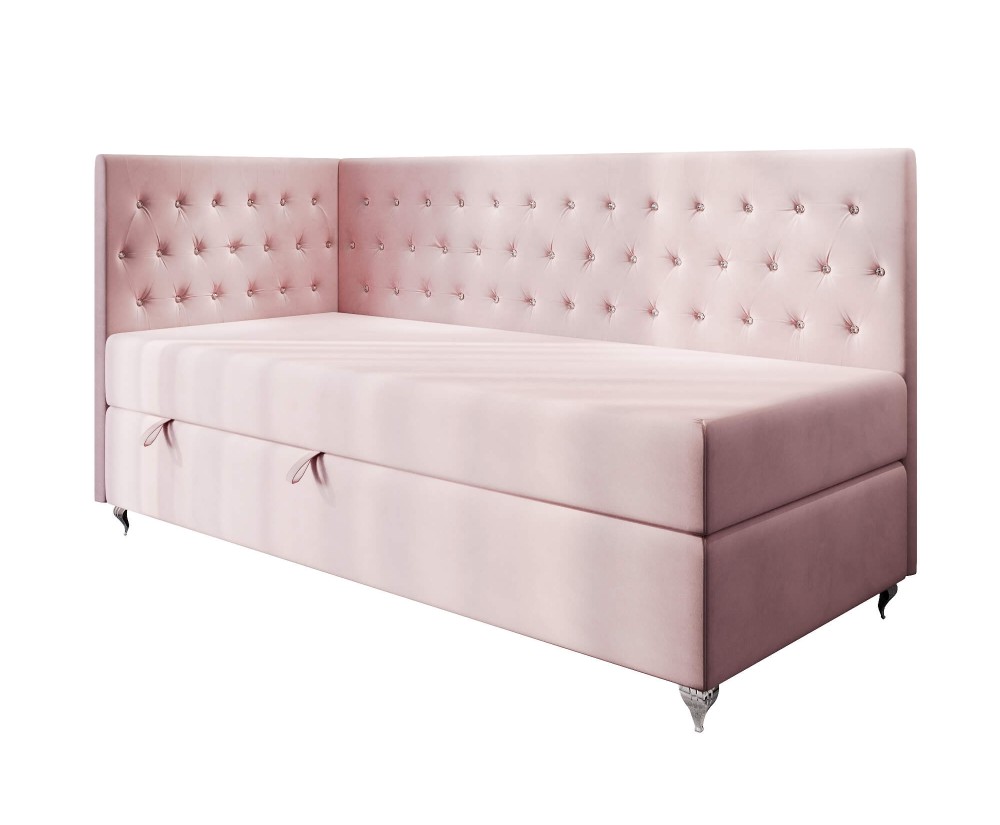 Stilvolles Eckbett 100x200 cm für Mädchen, Einzelbett Glamour mit Ziersteppung - Kristalle, JULIA 2M Stilvolles Eckbett 100x200 cm für Mädchen, Einzelbett Glamour mit Ziersteppung - Kristalle, JULIA 2M