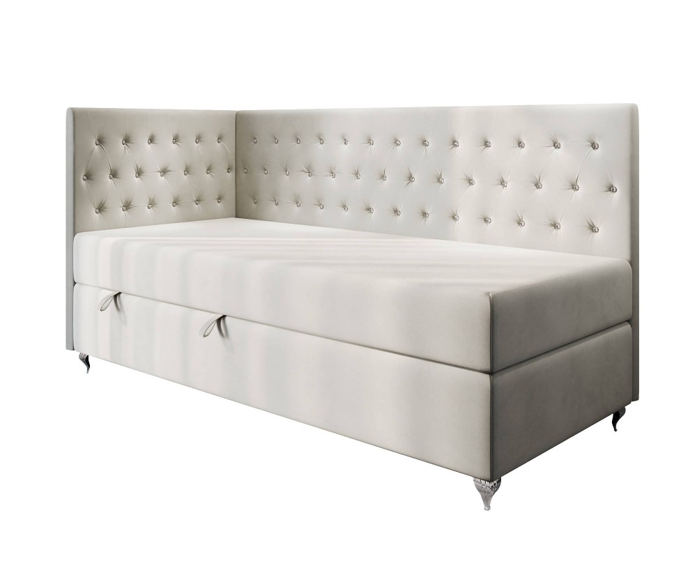 Stilvolles Eckbett 100x200 cm für Mädchen, Einzelbett Glamour mit Ziersteppung - Kristalle, JULIA 2M Stilvolles Eckbett 100x200 cm für Mädchen, Einzelbett Glamour mit Ziersteppung - Kristalle, JULIA 2M