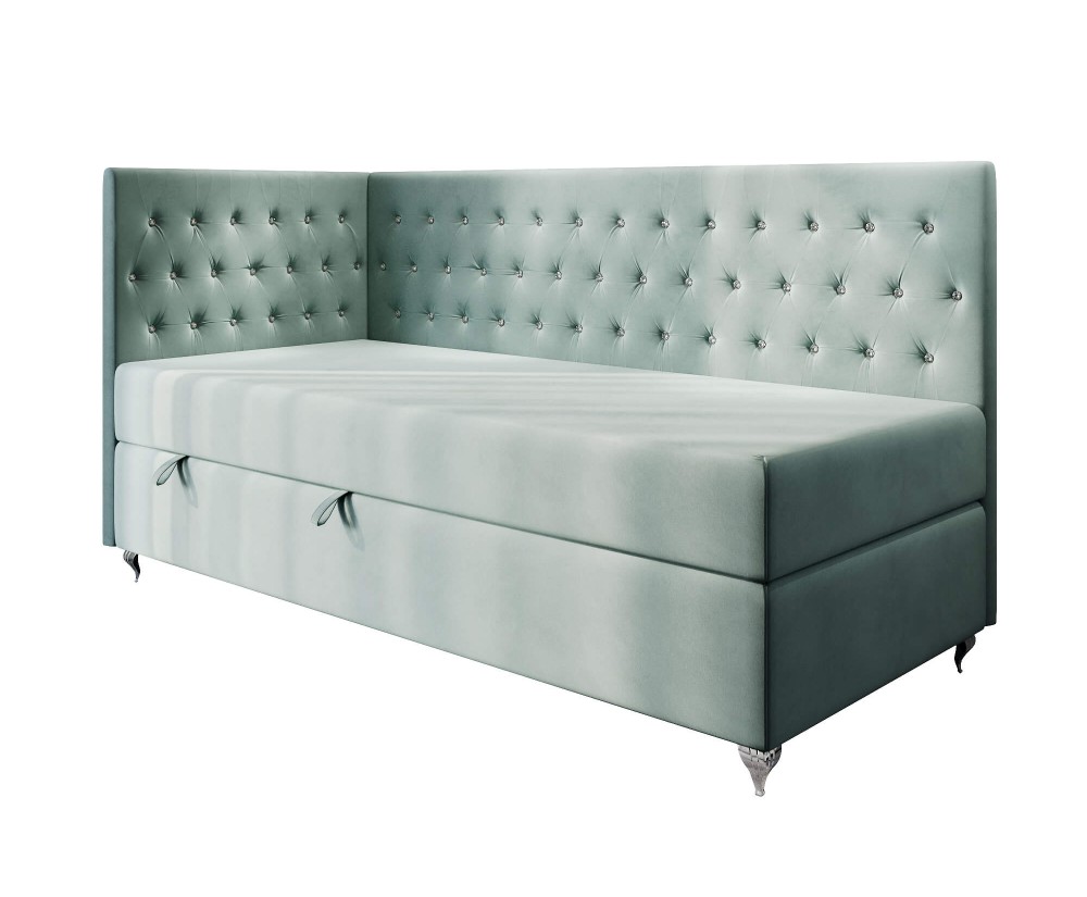 Stilvolles Eckbett 100x200 cm für Mädchen, Einzelbett Glamour mit Ziersteppung - Kristalle, JULIA 2M Stilvolles Eckbett 100x200 cm für Mädchen, Einzelbett Glamour mit Ziersteppung - Kristalle, JULIA 2M