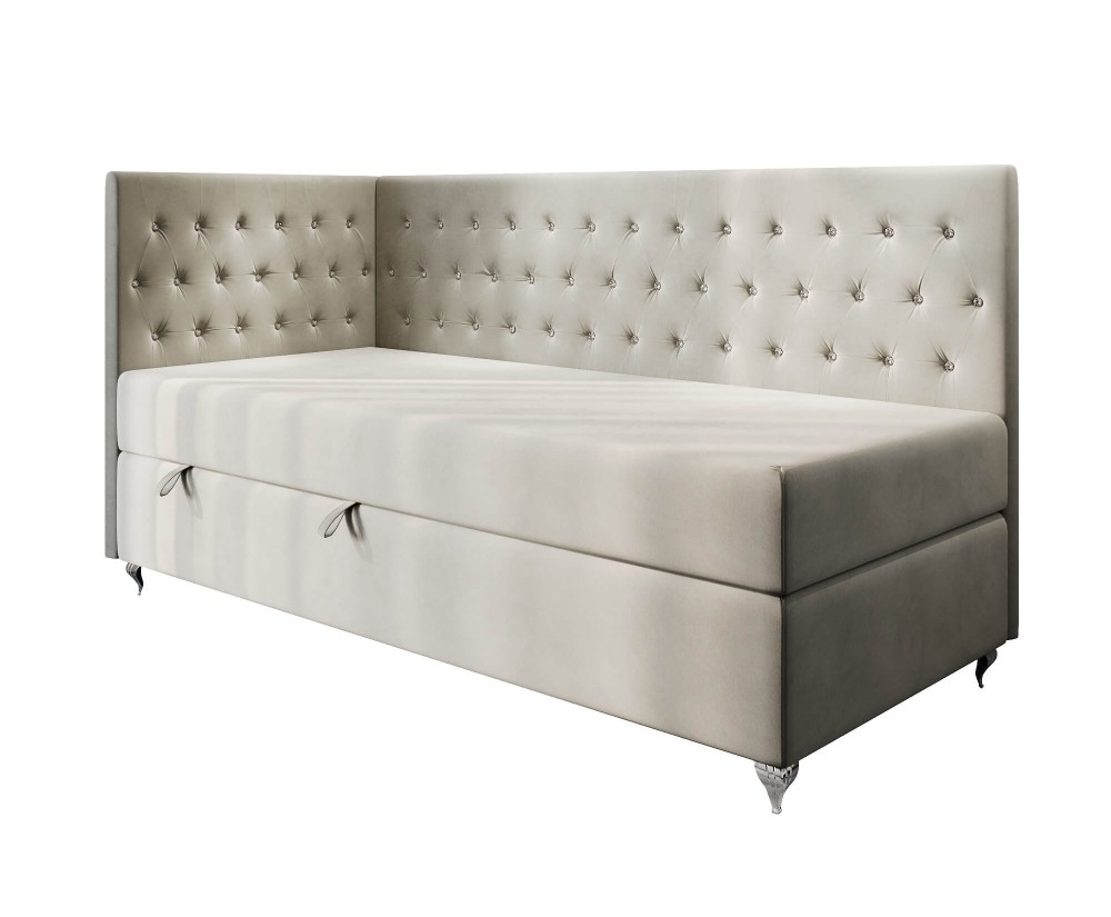 Stilvolles Eckbett 100x200 cm für Mädchen, Einzelbett Glamour mit Ziersteppung - Kristalle, JULIA 2M Stilvolles Eckbett 100x200 cm für Mädchen, Einzelbett Glamour mit Ziersteppung - Kristalle, JULIA 2M