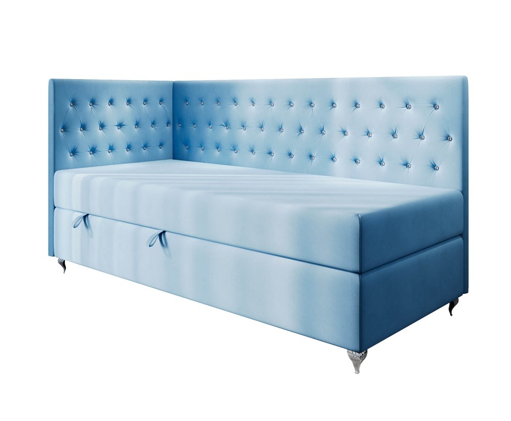 Stilvolles Eckbett 100x200 cm für Mädchen, Einzelbett Glamour mit Ziersteppung - Kristalle, JULIA 2M Stilvolles Eckbett 100x200 cm für Mädchen, Einzelbett Glamour mit Ziersteppung - Kristalle, JULIA 2M
