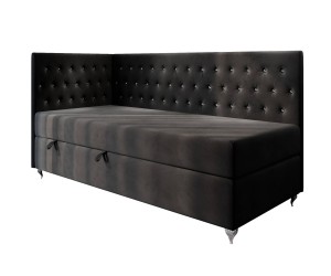 JULIA 2M Stilvolles Eckbett 100x200 cm für Mädchen, Einzelbett Glamour mit Ziersteppung - Kristalle