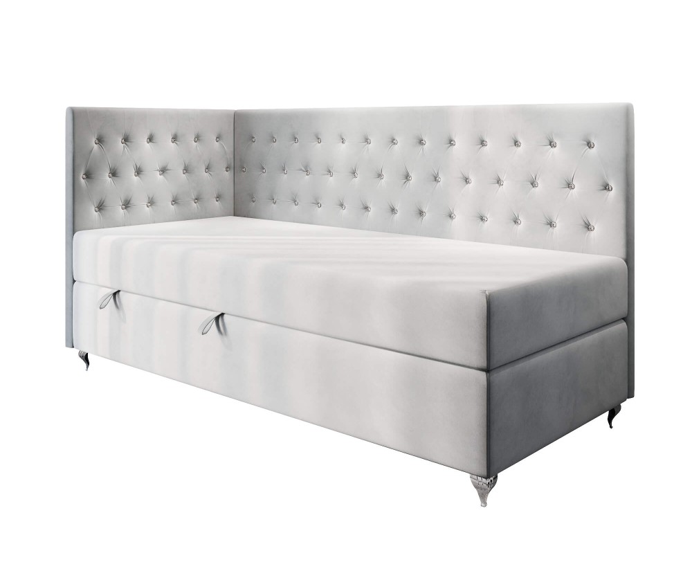 Eckbett 120x200 cm im Glamour-Stil mit Kristallen, Bettkasten und Matratze, JULIA 2M