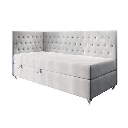 Eckbett 120x200 cm im Glamour-Stil mit Kristallen, Bettkasten und Matratze, JULIA 2M