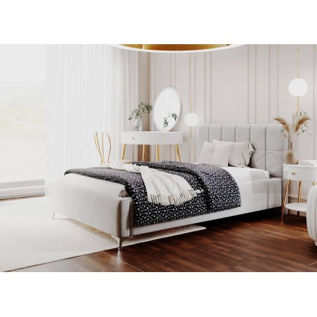 Einzelbett 120x200 cm mit Kopfteil, Bettkasten und Lattenrost mit Metallrahmen, Polsterbett IMPERIA S14