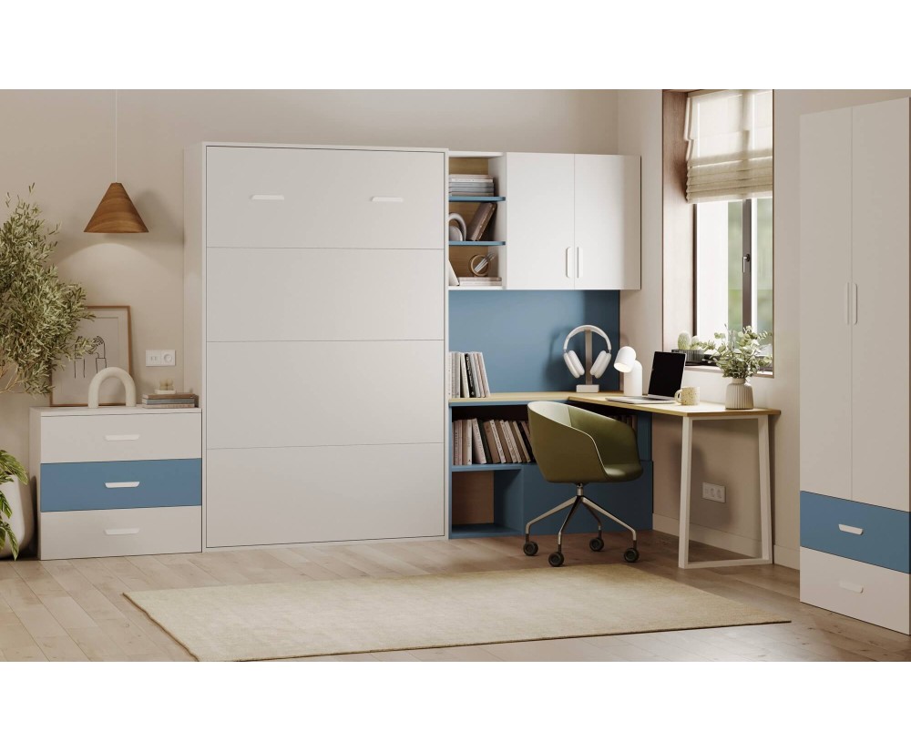 MAJA Möbelset für Kinderzimmer: Schrankbett vertikal klappbar mit Schreibtisch, Kleiderschrank, Kommode, Kaschmir