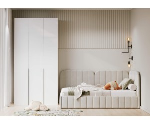 MARIO SM 04 Komfortables Polsterbett 120x200 cm mit Bettkasten und Lattenrost, Eckbett für Kinderzimmer