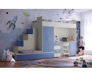 MAJA 5 Set für Kinderzimmer mit Etagenbett, 2 Schlafplätze, Schreibtisch und Kleiderschrank, Kaschmir