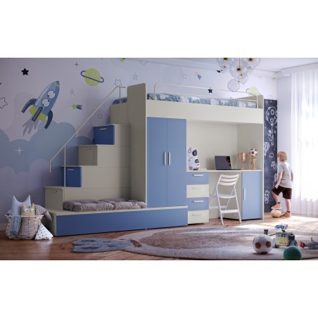 MAJA 5 Set für Kinderzimmer mit Etagenbett, 2 Schlafplätze, Schreibtisch und Kleiderschrank, Kaschmir