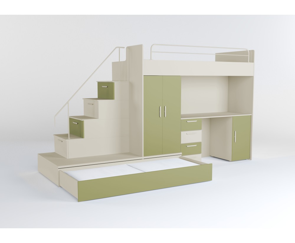 MAJA 5 Set für Kinderzimmer mit Etagenbett, 2 Schlafplätze, Schreibtisch und Kleiderschrank, Kaschmir