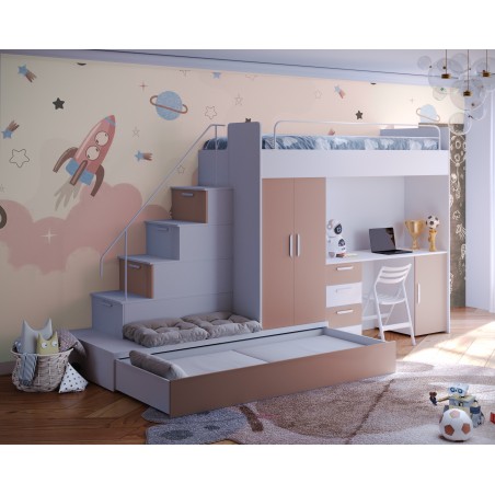 MAJA 5 Etagenbett mit 2 Schlafgelegenheiten, Schreibtisch und Kleiderschrank, Farbvarianten matt