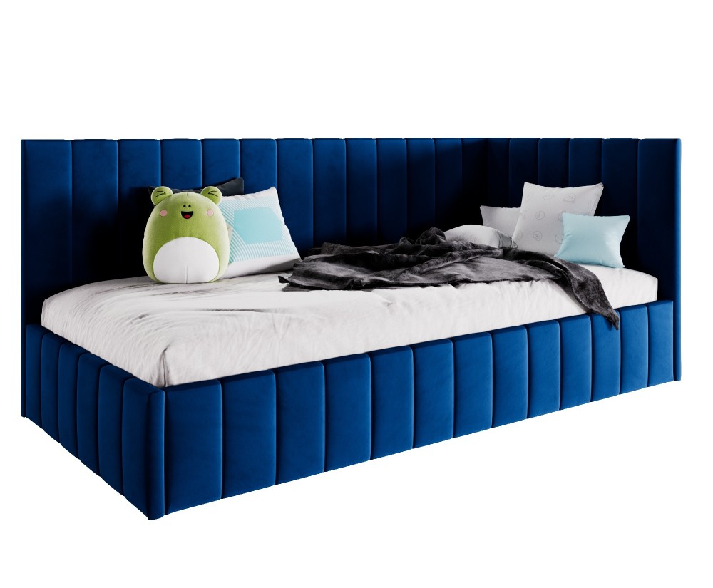 Einzelbett 90x200 cm, Jugendbett, Polsterbett mit Bettkasten, ohne Matratze, DENIS SM 02