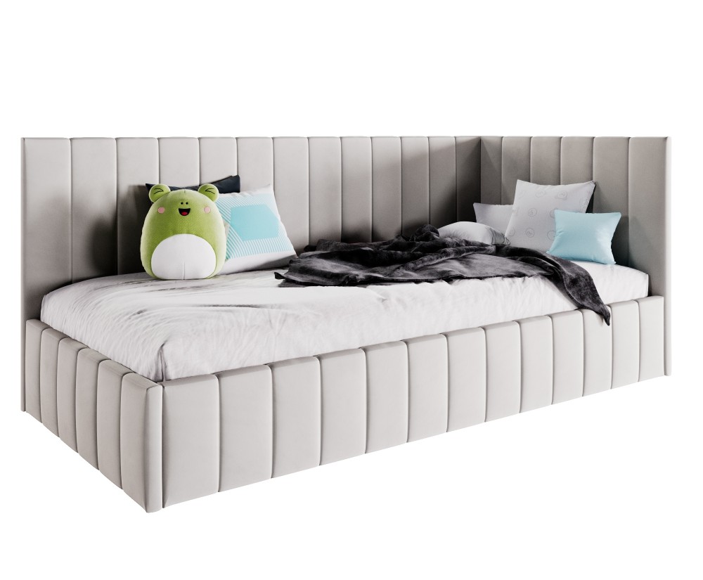 Einzelbett 90x200 cm, Jugendbett, Polsterbett mit Bettkasten, ohne Matratze, DENIS SM 02